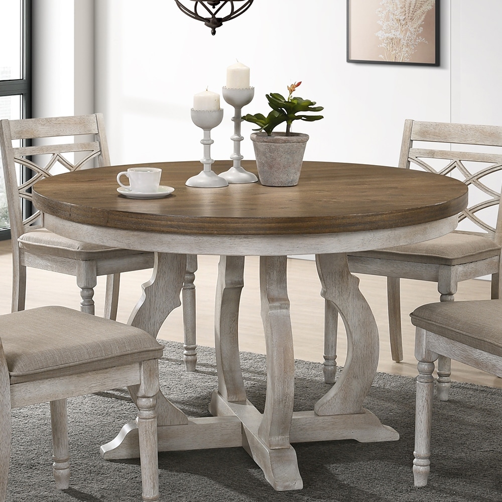 Cillin Round Dining Table in Vintage Walnut   White Finish   Vintage Walnut   White Finish