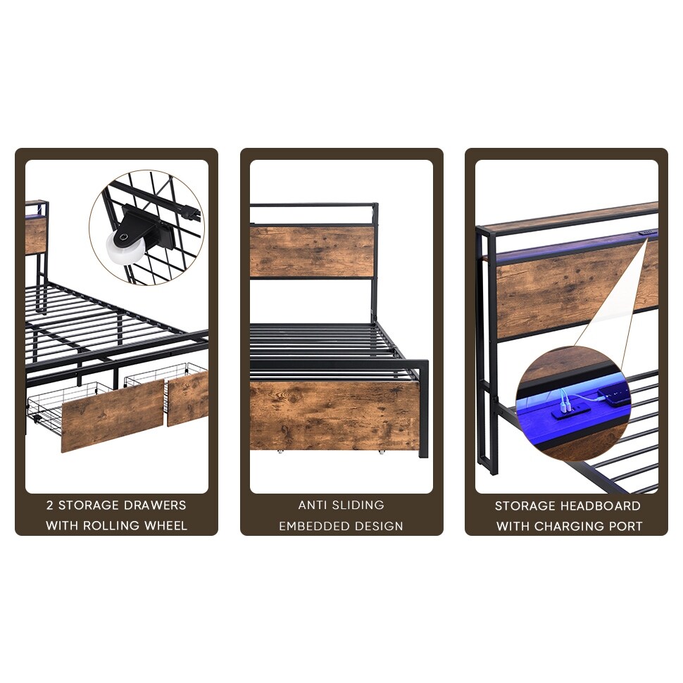 Bed Frame with Storage HeadboardMetal Platform Bed