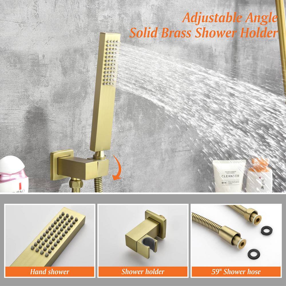 FLG Single-Handle Wall Mount Roman Tub Faucet with Hand Shower Waterfall Bath Tub Filler in Brushed Gold SS-0143-BG