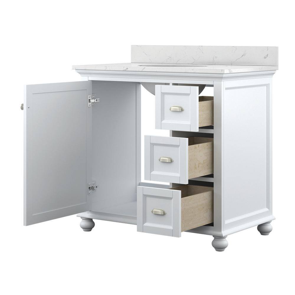 Home Decorators Collection Lamport 37 in. x 22 in. D Bath Vanity in White with Engineered Stone Vanity Top in White LMWVT3622D