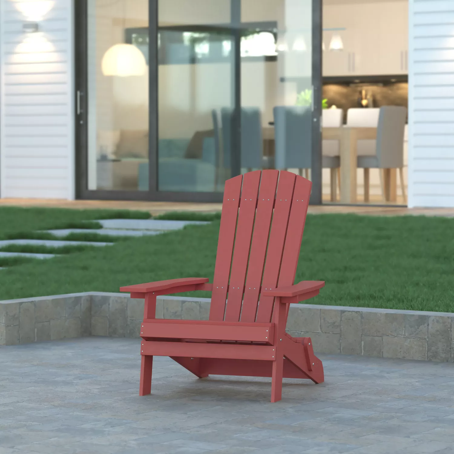 Emma and Oliver All-Weather Poly Resin Folding Adirondack Chair - Patio Chair