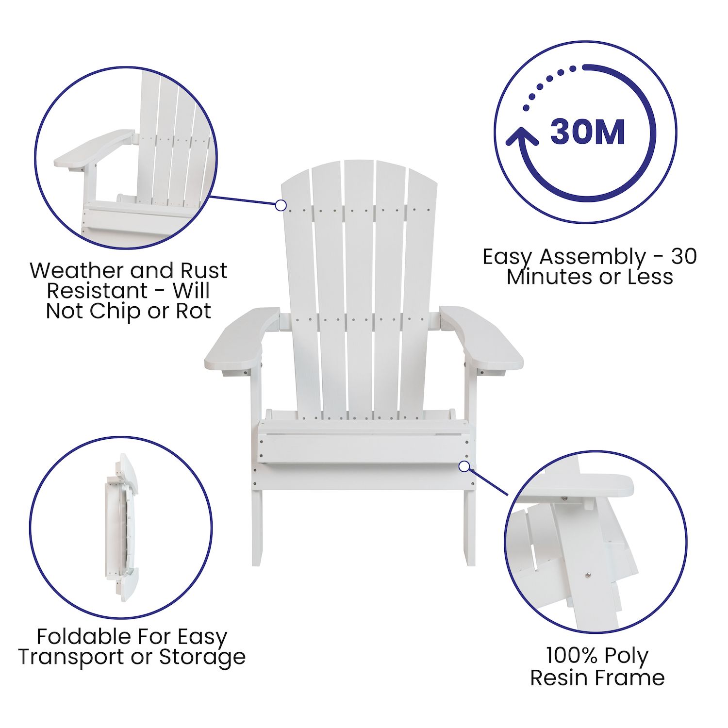 Flash Furniture Charlestown All-Weather Indoor / Outdoor Folding Adirondack Chair 2-piece Set