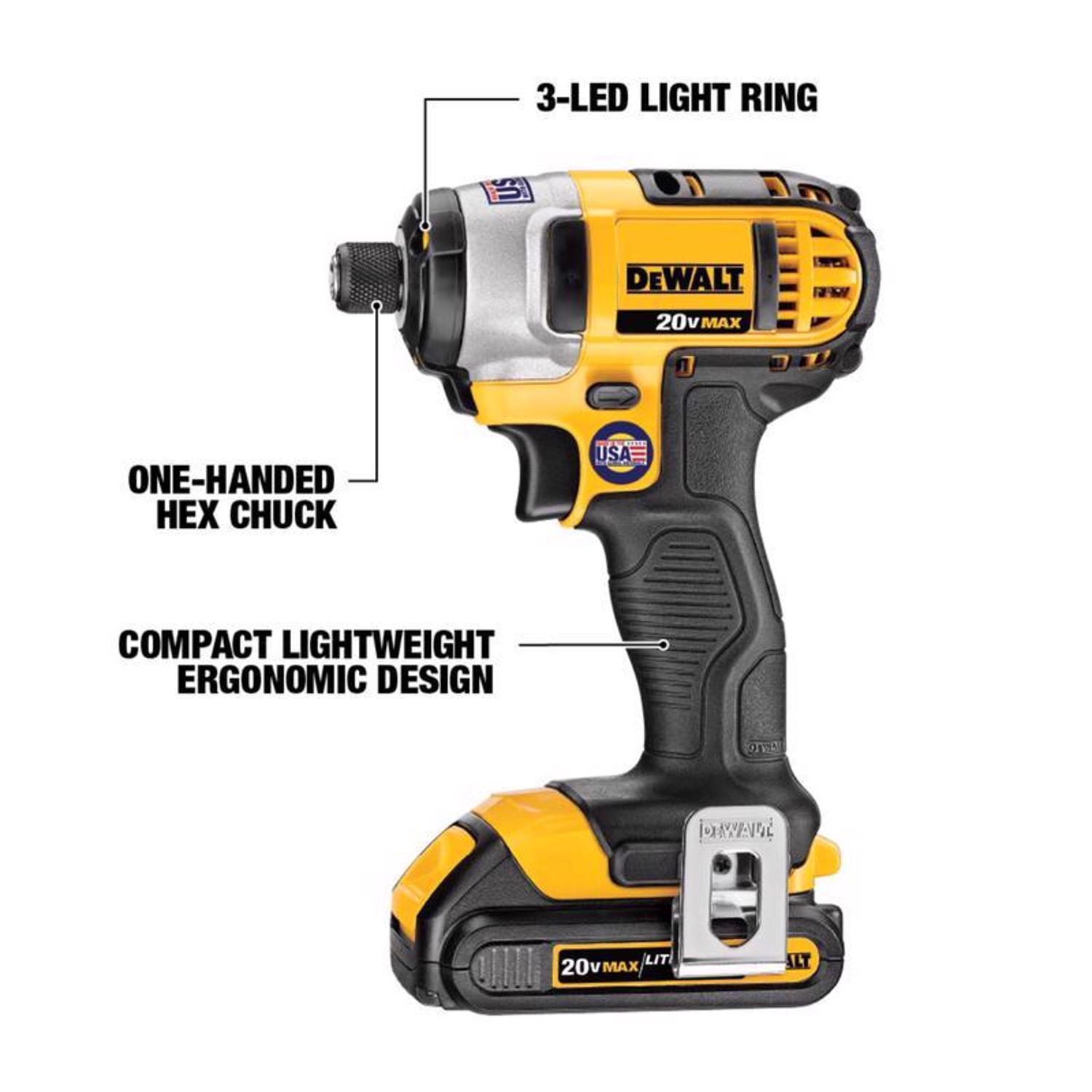 DW 20V MAX 1/4 in. Cordless Brushed Impact Driver Kit (Battery \u0026 Charger)