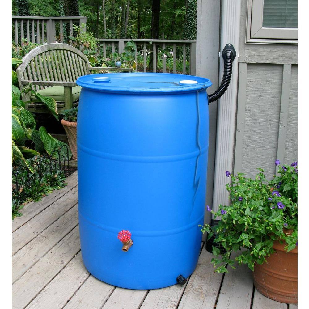 EarthMinded 55 Gal. Blue Plastic Drum DIY Rain Barrel Bundle with Diverter System PTH0935