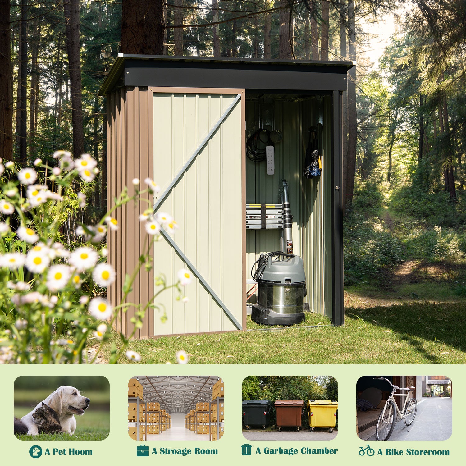 5' x 3' Metal Outdoor Storage Shed, Tool Shed Storage with Door & Lock, Garden Storage Shed