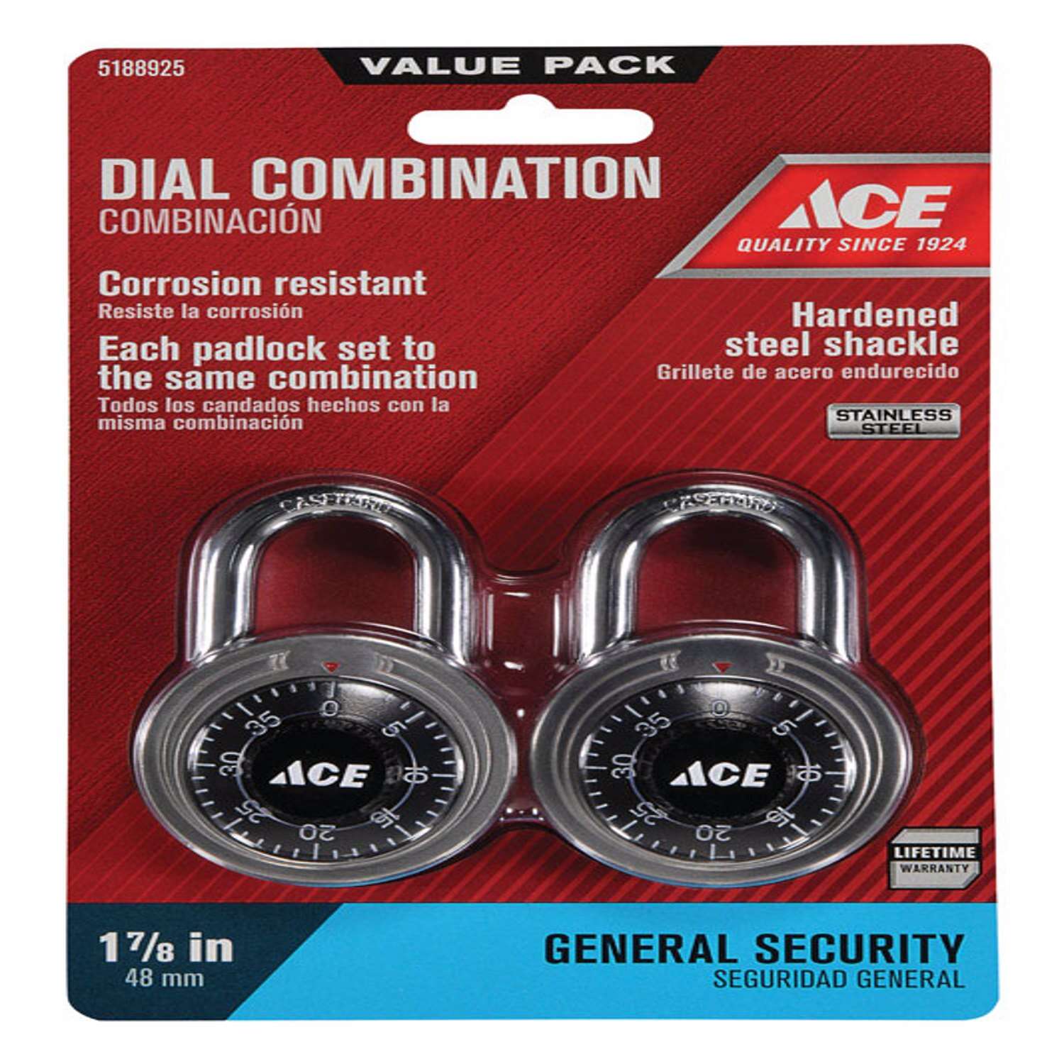 Ace 1-7/8 in. H X 1-7/8 in. W X 3/4 in. L Stainless Steel 3-Digit Combination Padlock