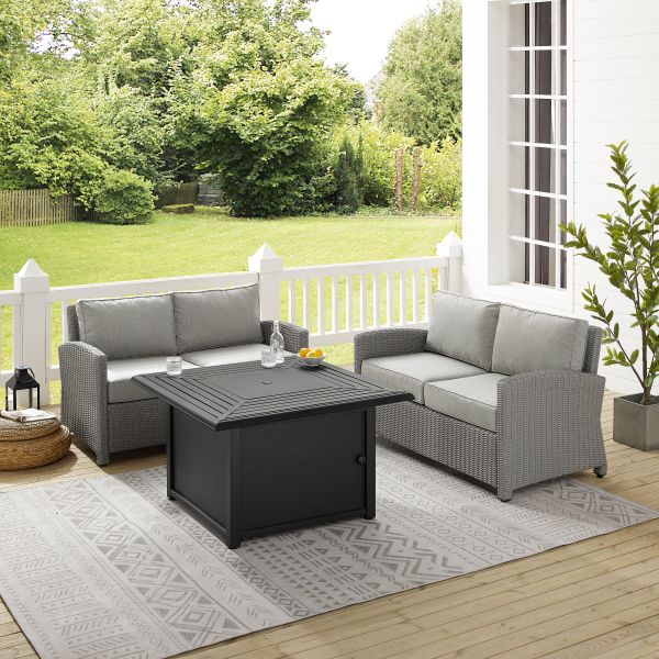 Bradenton 3Pc Wicker Loveseat Set W/Fire Table