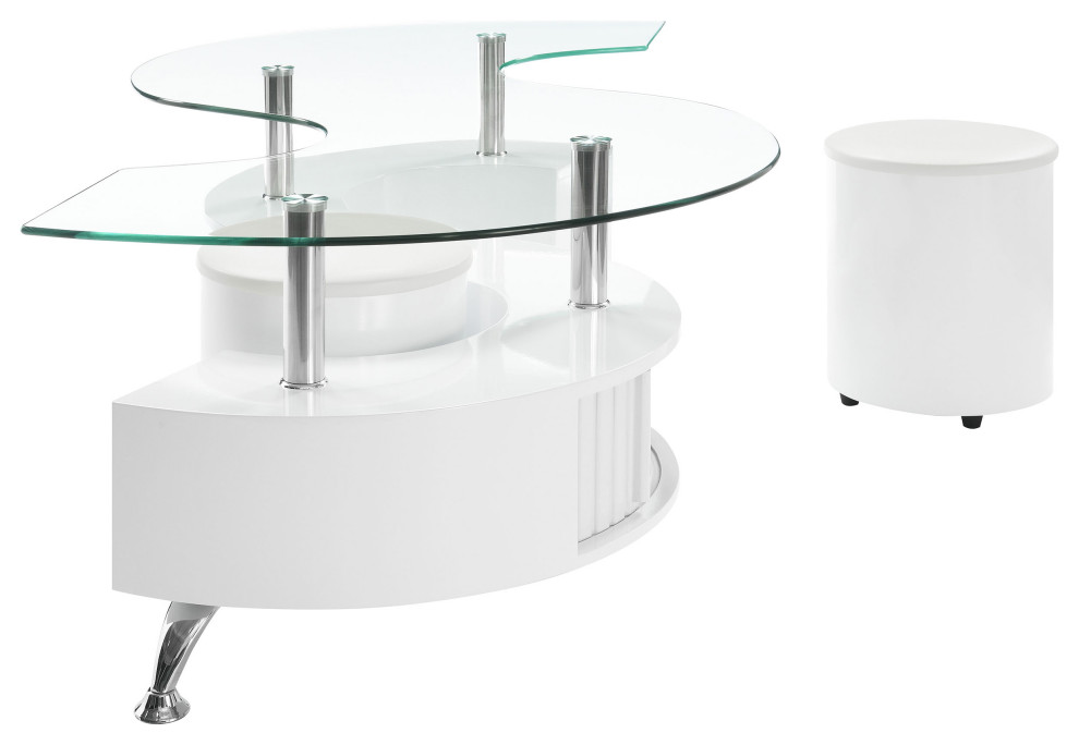 Buckley Curved Glass Top Coffee Table With Stools White High Gloss   Modern   Coffee Tables   by Modon  Houzz