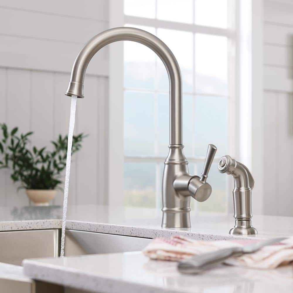 Moen Noell Single-Handle Standard Kitchen Faucet With Side Sprayer In Spot Resist Stainless