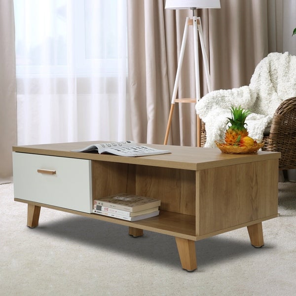 47-inch Solid Wood Coffee Table with Two Drawers