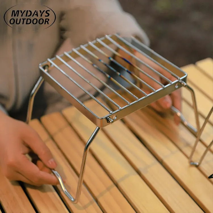 Mydays Outdoor Portable BBQ Rack Mini Folding Stainless Steel Stove Holder Camping Grill for Hiking Picnic