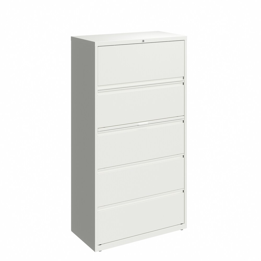 Hirsh 36 in Wide HL10000 Series 5 Drawer Lateral File Cabinet with Posting Shelf and Roll Out Binder Storage  White