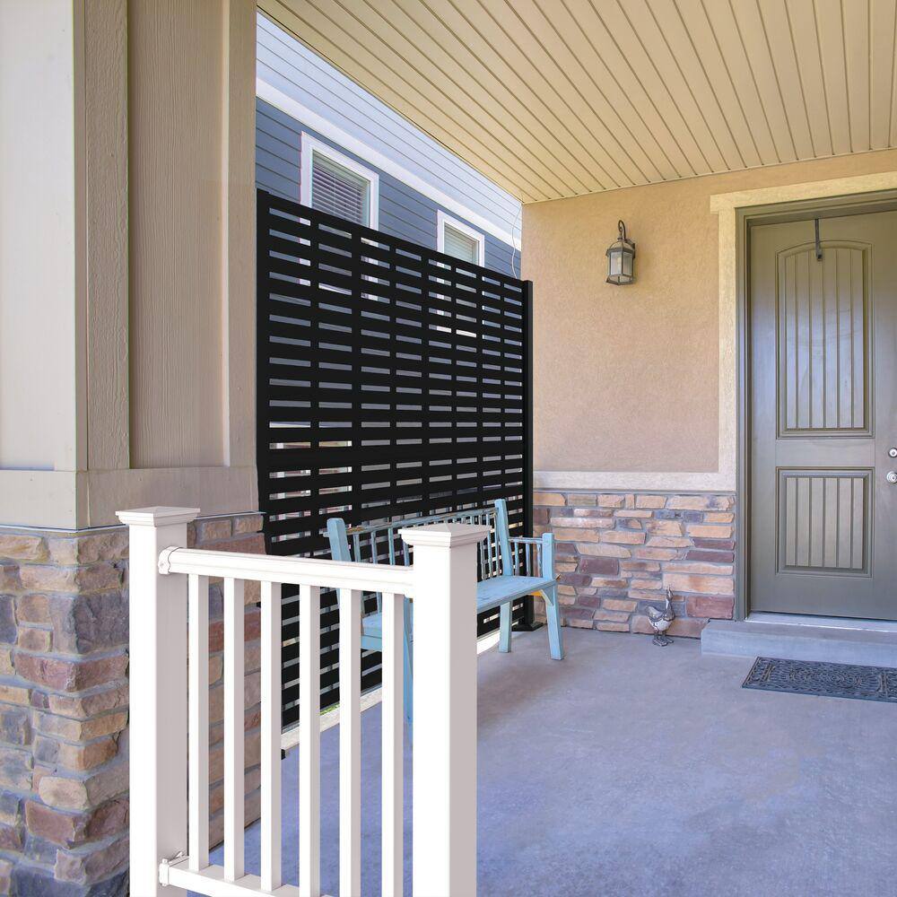 Barrette Outdoor Living 6 ft. x 6 ft. Matte Black Metal Decorative Screen Panel Frame Kit with Boardwalk Black 73032562