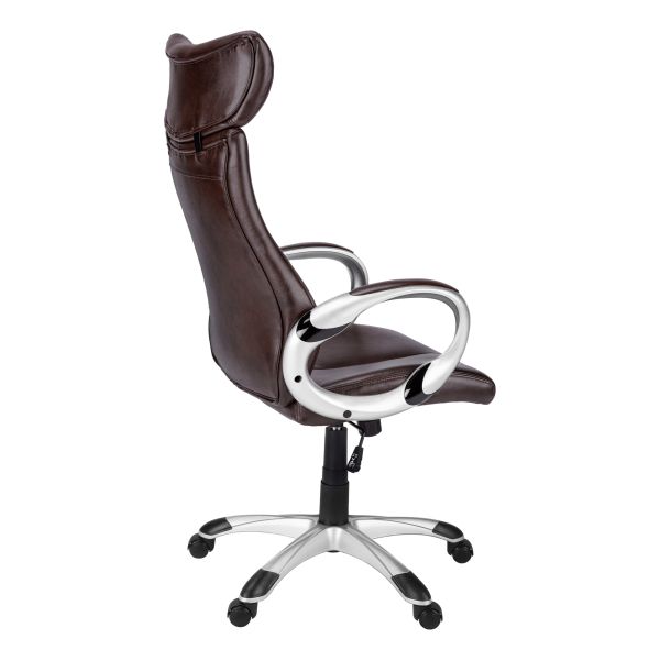 Office Chair， Adjustable Height， Swivel， Ergonomic， Armrests， Computer Desk， Work， Brown Leather Look， Grey Metal， Contemporary， Modern