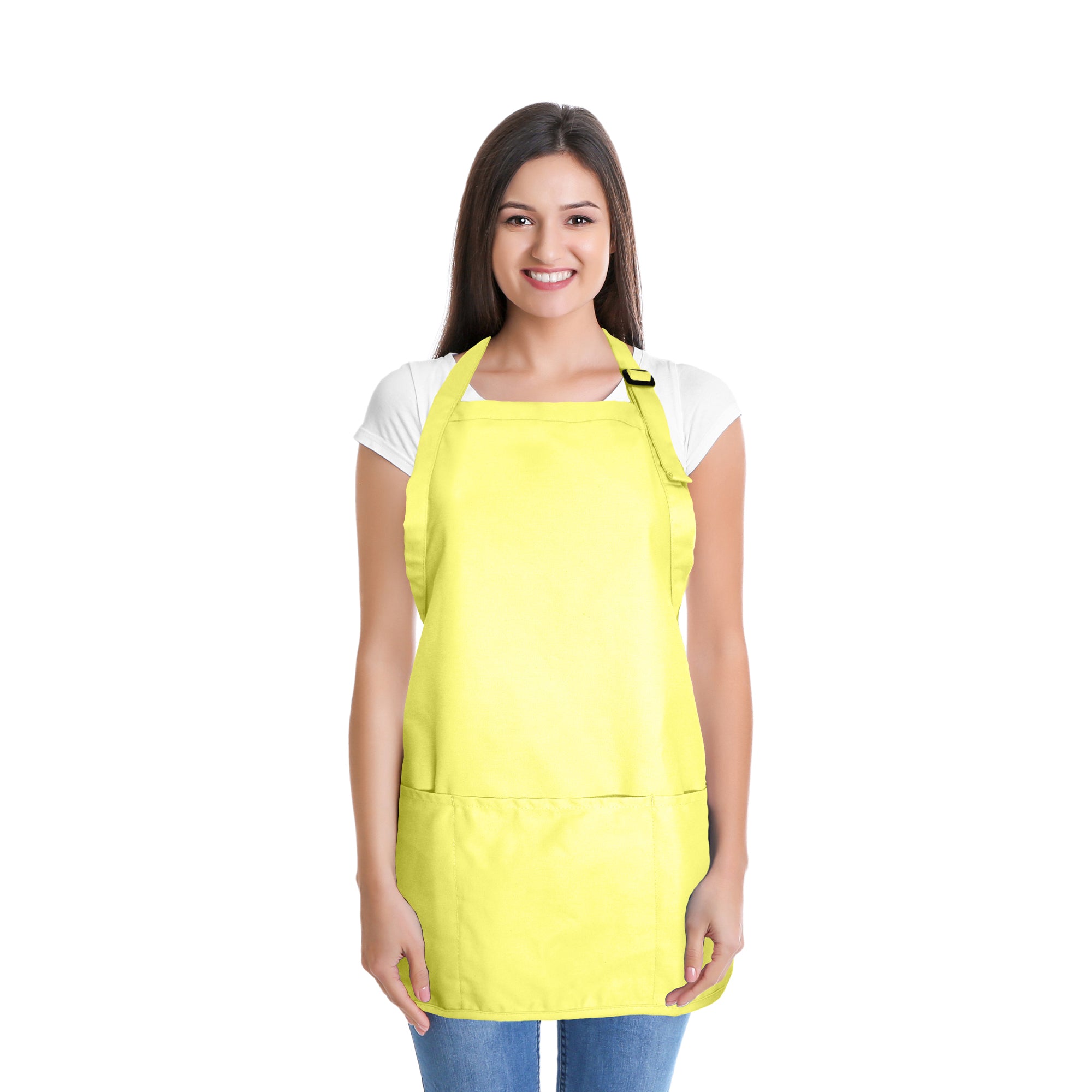 DALIX Apron Commercial Restaurant Home Bib Spun Poly Cotton Kitchen Aprons (3 Pockets) in Yellow