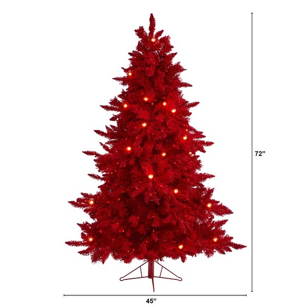 6' Red Flocked Fraser Fir Christmas Tree with 350 Red Lights