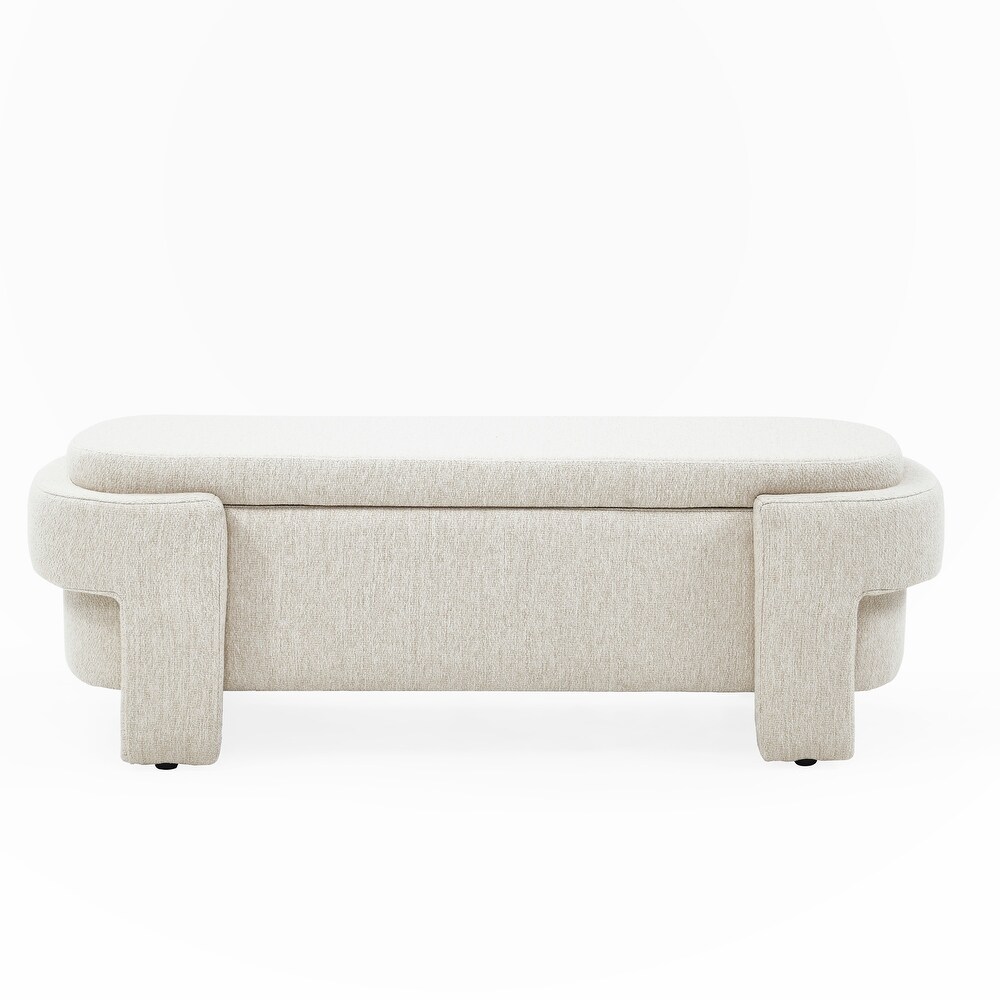 Linen Fabric Upholstered Bench with Large Storage Space