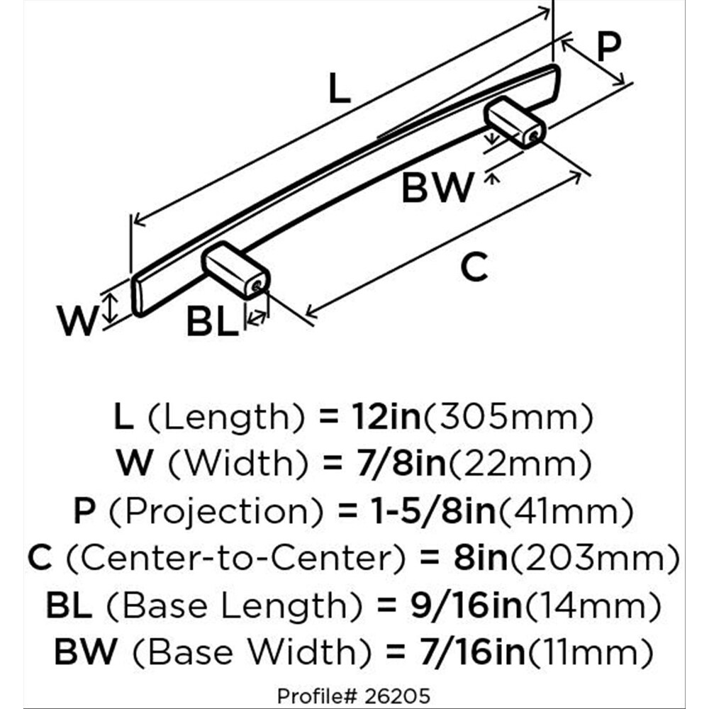 Cyprus 8 in (203 mm) Center to Center Polished Nickel Appliance Pull