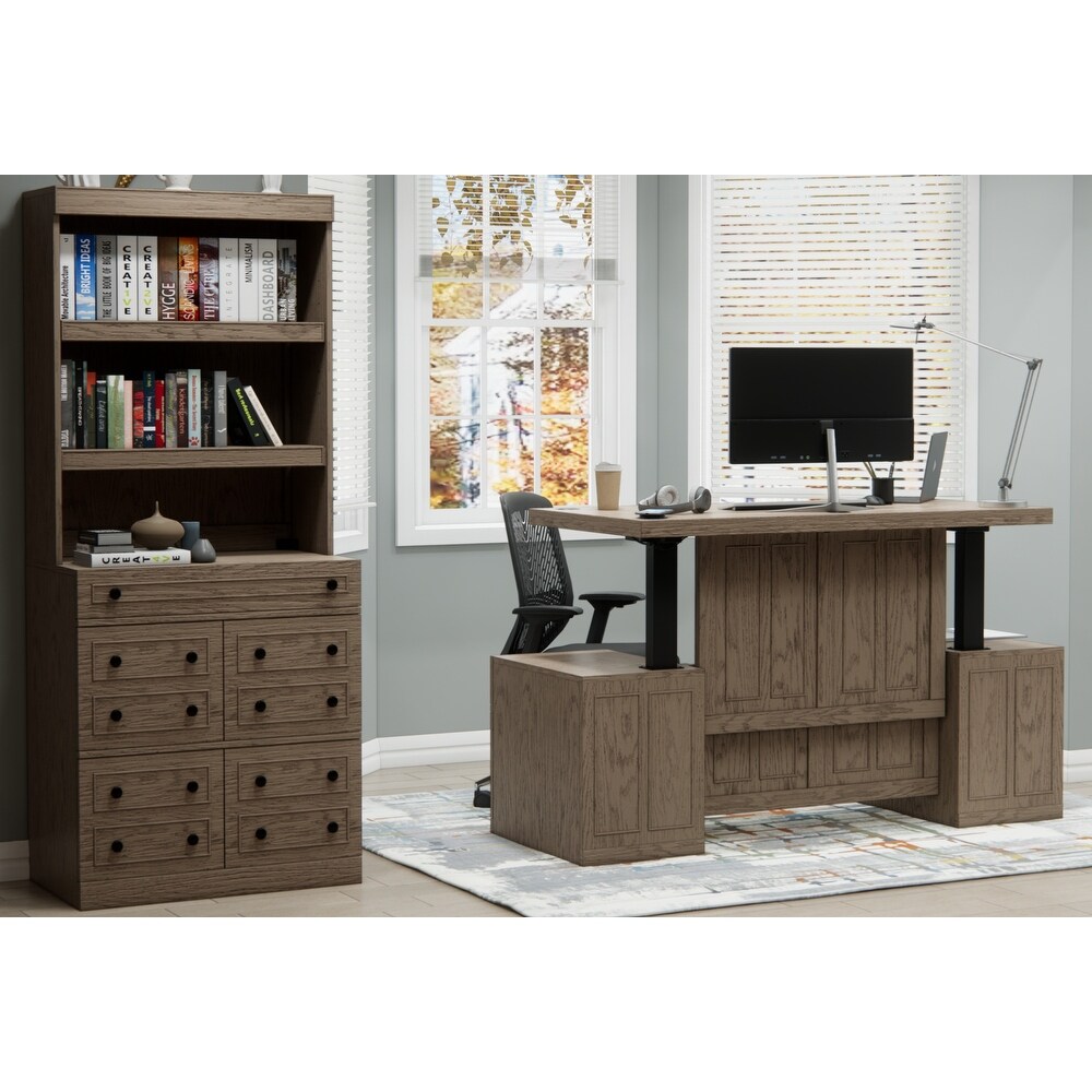 Windsor Sit Stand Storage Desk with File Drawer Bookcase