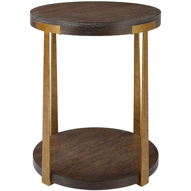 Wide Coffee Wood Round Side Table