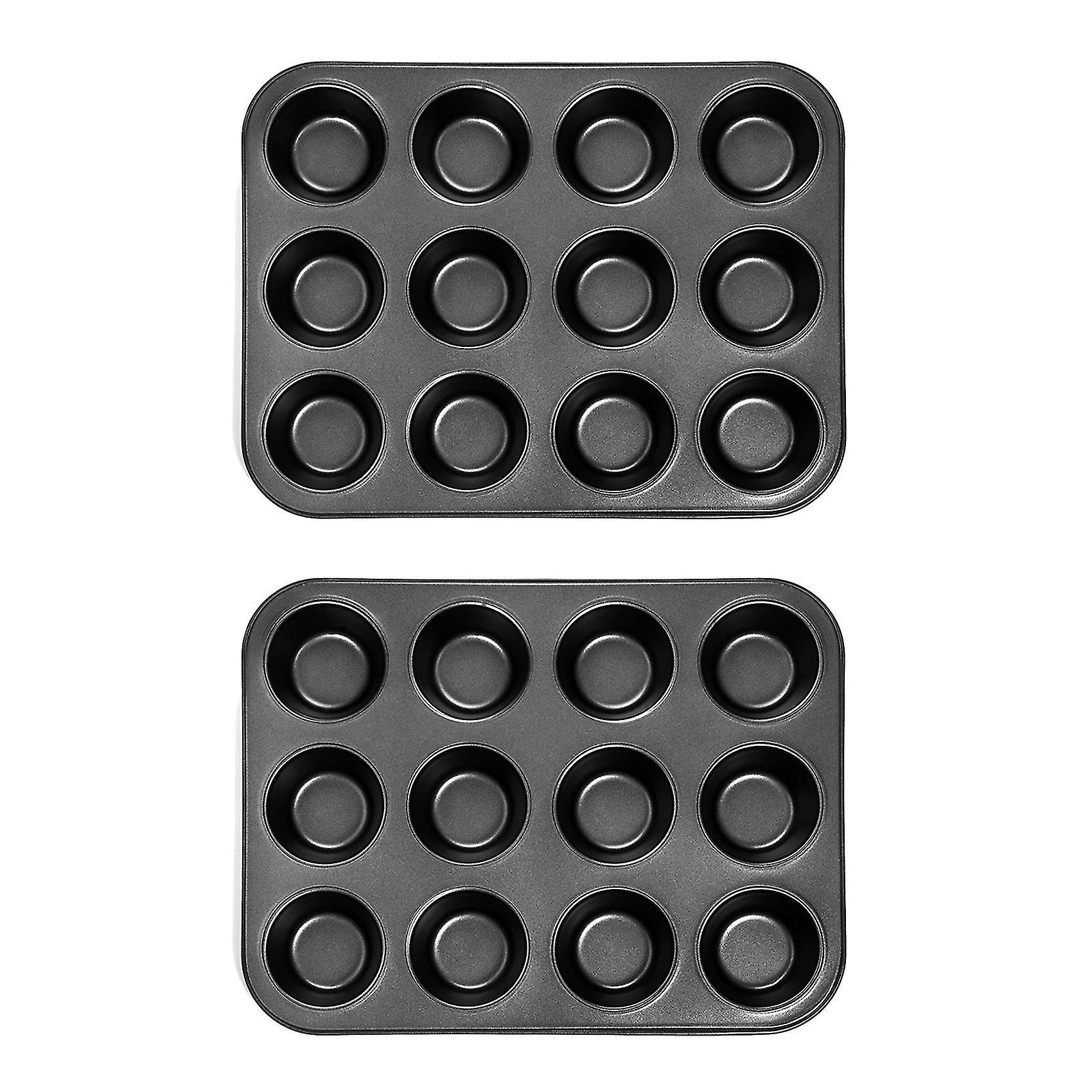 2x Heavy Duty Carbon Steel Cupcake Baking Tray，12 Mini Cup Cupcake Shaped Cake Pan，nonstick Cupcake