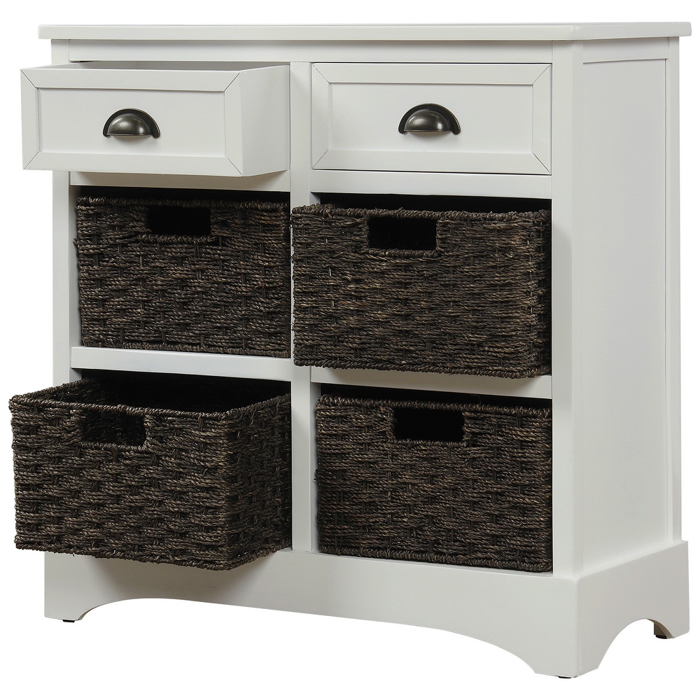 Storage Cabinet with Two Drawers and Four Classic Rattan Basket