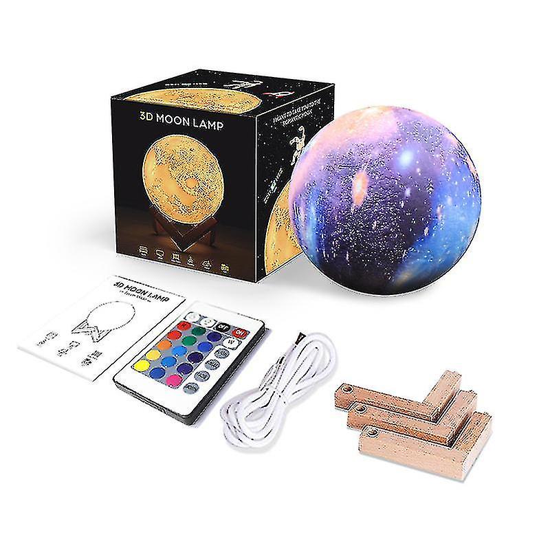 3d Moon Lamp Led Night Light Star Galaxy Touch 16 Colour Usb Charging W/remote12cm