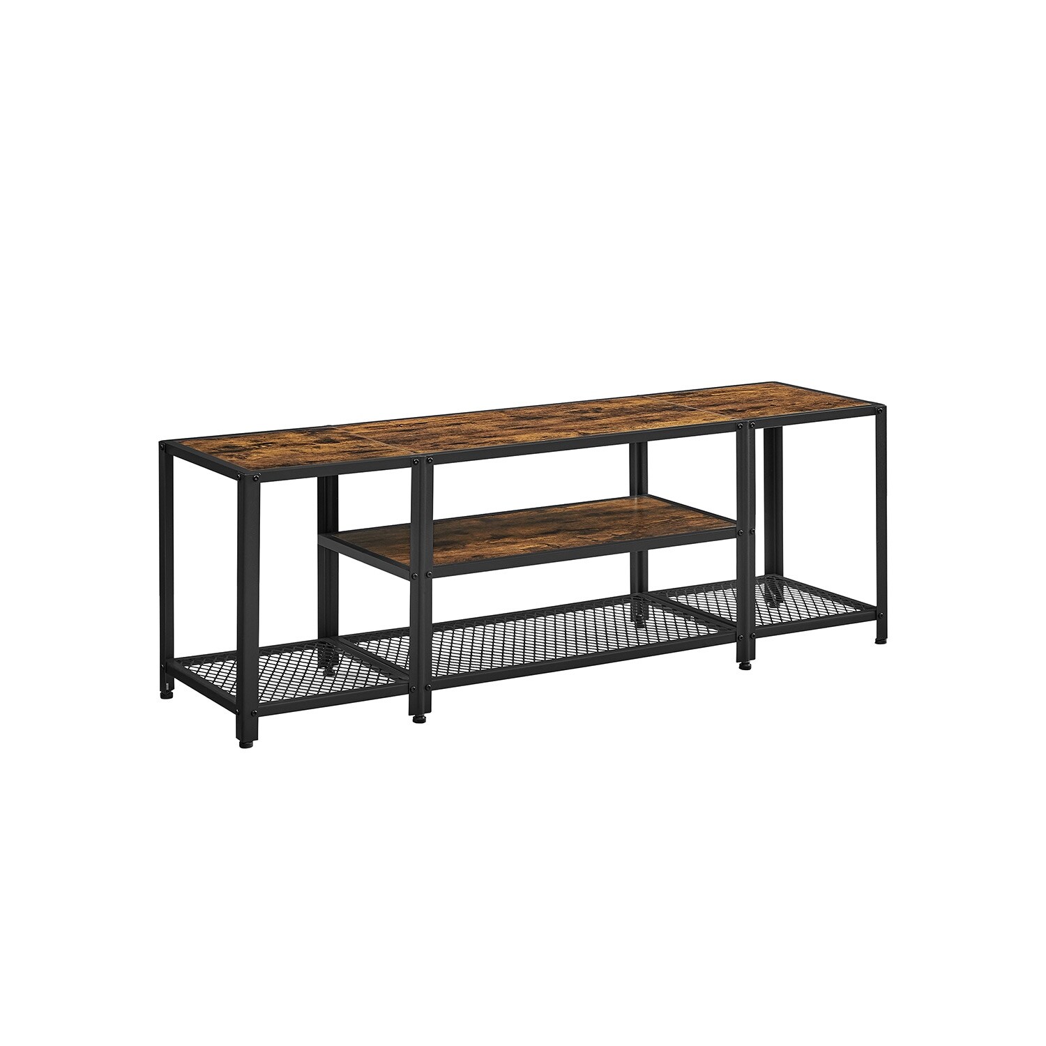 Modern TV Stand for TVs up to 65 Inches， 3-Tier Entertainment Center - Rustic Brown and Black - 57.9”L x 15.7”W x 19.7”H