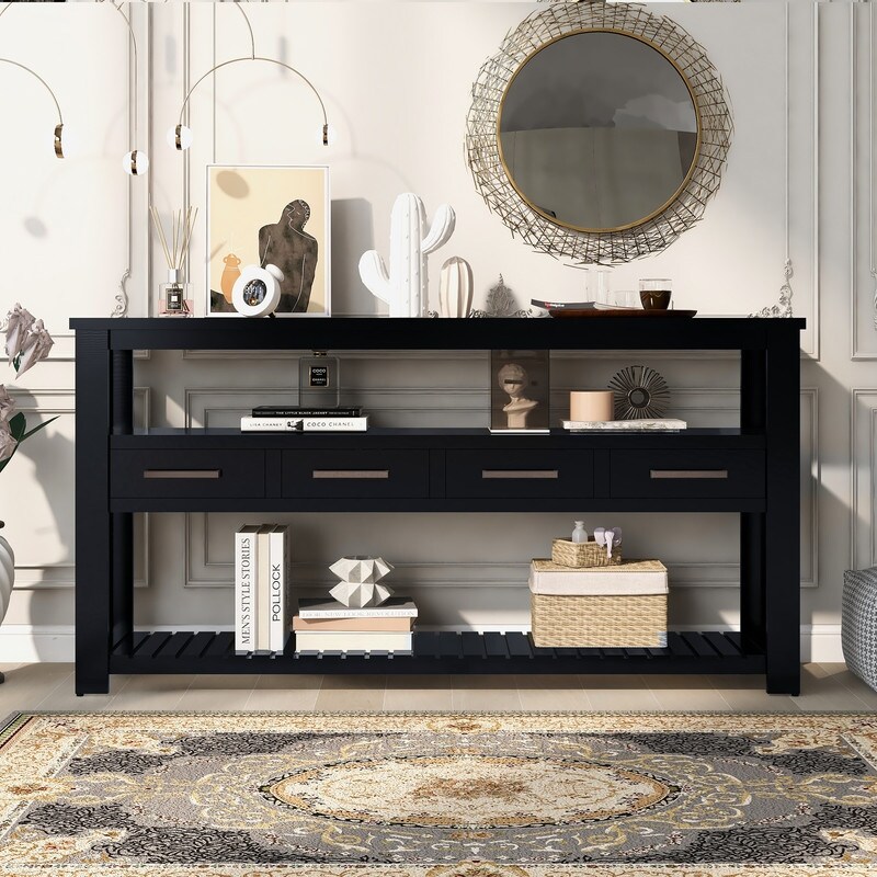 Modern Console Table Entryway Table with 4 Drawers 2 Shelves