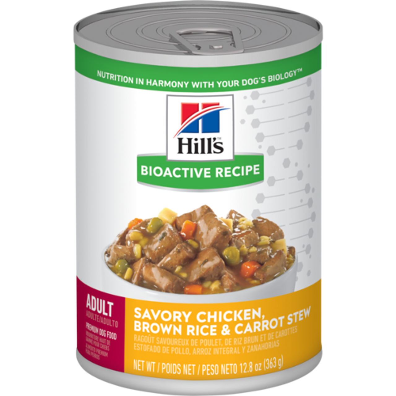 Hill's Bioactive Recipe Adult Savory Chicken， Brown Rice and Carrot Stew Canned Dog Food 12.8oz