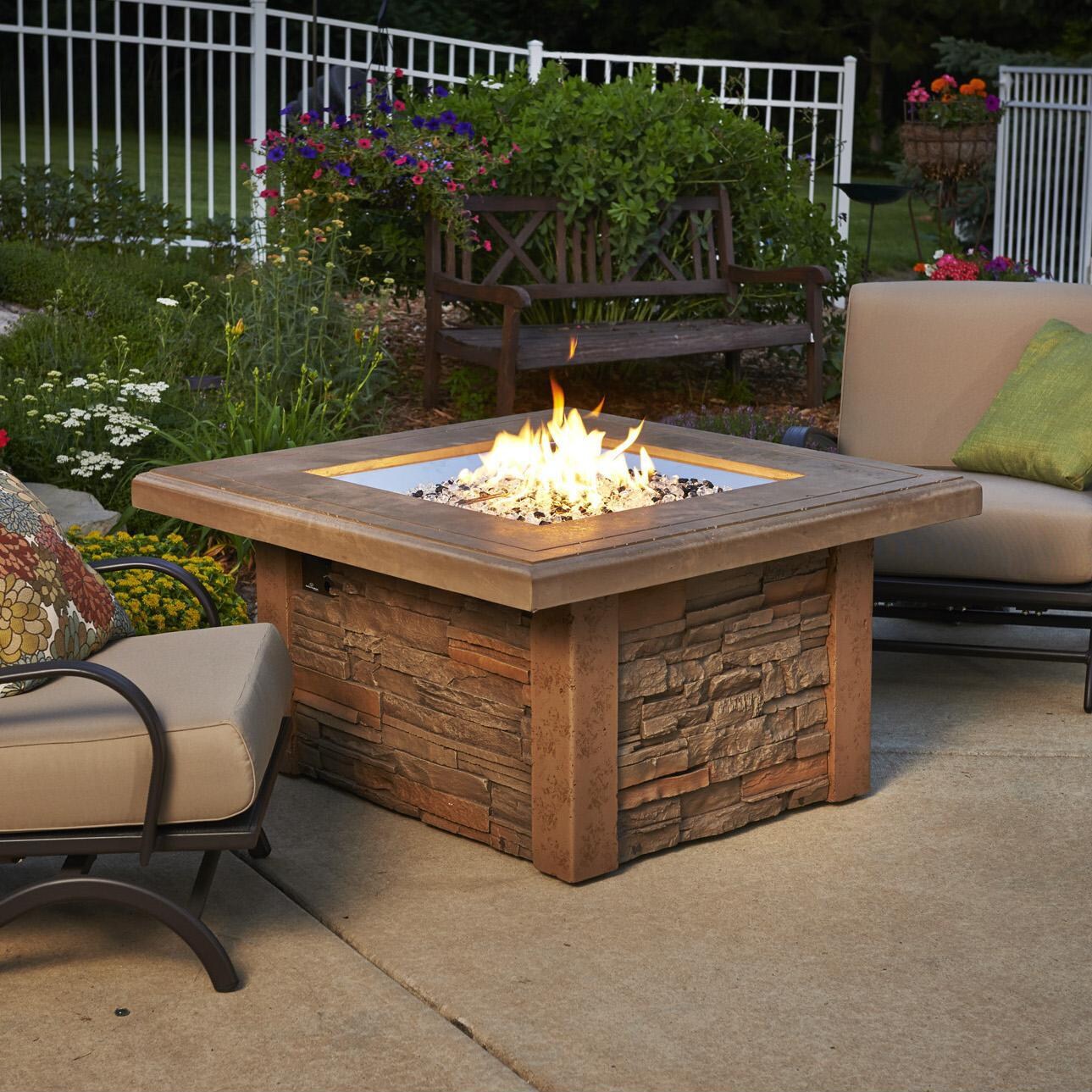 The Outdoor GreatRoom Company Sierra 43-Inch Square Propane Gas Fire Pit Table with 24-Inch Crystal Fire Burner