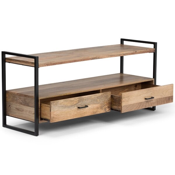 WYNDENHALL Lawson SOLID MANGO WOOD 60 inch Wide Modern Industrial TV Media Stand in Natural For TVs up to 65 inches