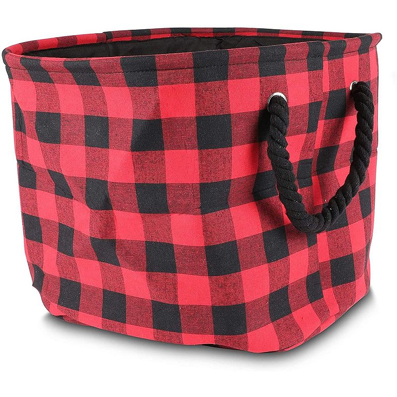 Okuna Outpost Foldable Storage Bin with Rope Handles， Buffalo Plaid (16 x 10 x 12 in)