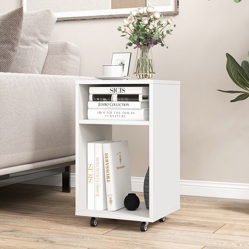 Mobile File Cabinet Wooden Printer Stand Vertical Storage Organizer - White