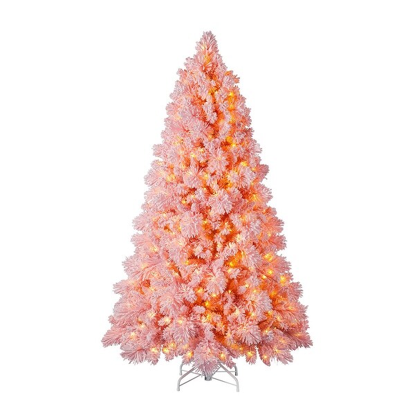 Home Heritage 6.5' Prelit Snowdrift Flocked Christmas Tree 500 Clear LEDs，Pink