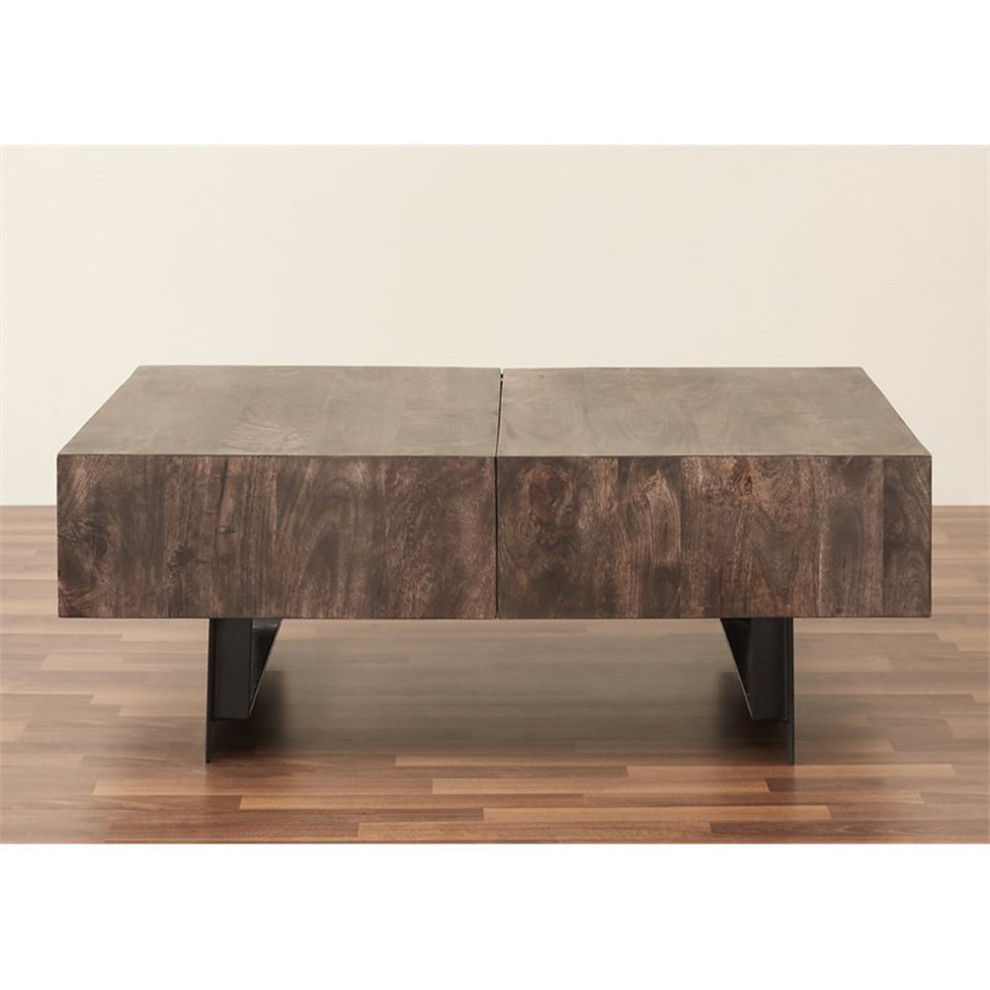 Mod Arte Glide Modern Hard Wood Coffee Table with Sliding Top in Gray/Olive   Industrial   Coffee Tables   by Homesquare  Houzz