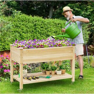 Ejoy 48 in. x 30 in. x 20 in. Wooden Elevated Planter with Shelf and Wheels (Set of 2-Pack) PlanterShelf_48x30x20_2pc