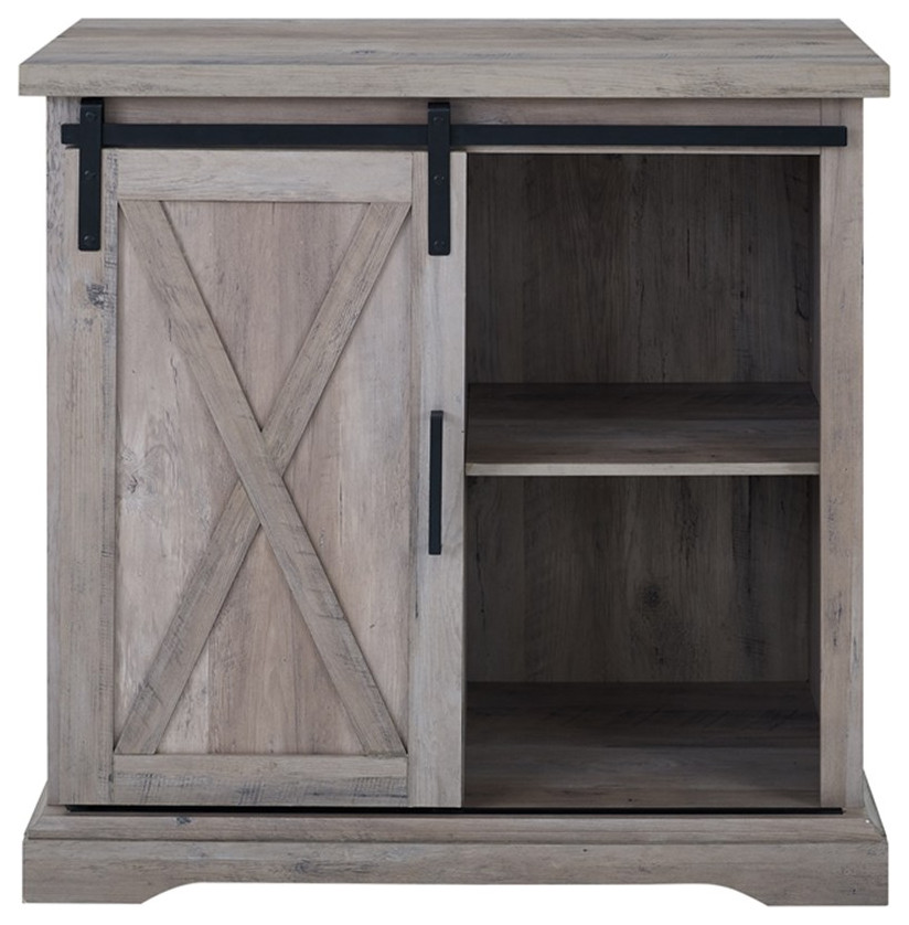 Pemberly Row 32 quotFarmhouse Sliding Barn Door Wood Accent Chest in Gray Wash   Transitional   Accent Chests And Cabinets   by Homesquare  Houzz