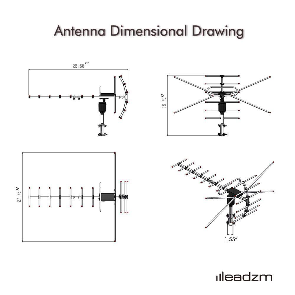 Winado TA-001 360-Degree Rotation UV UHFVHF 15-22dB Outdoor Antenna Black 110 Miles 784398510494