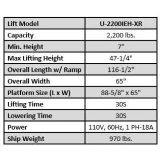 IDEAL UTV Portable Lift with Integrated Motor and Retractable Ramp 2200 lbs. Capacity U-2200IEH-XR