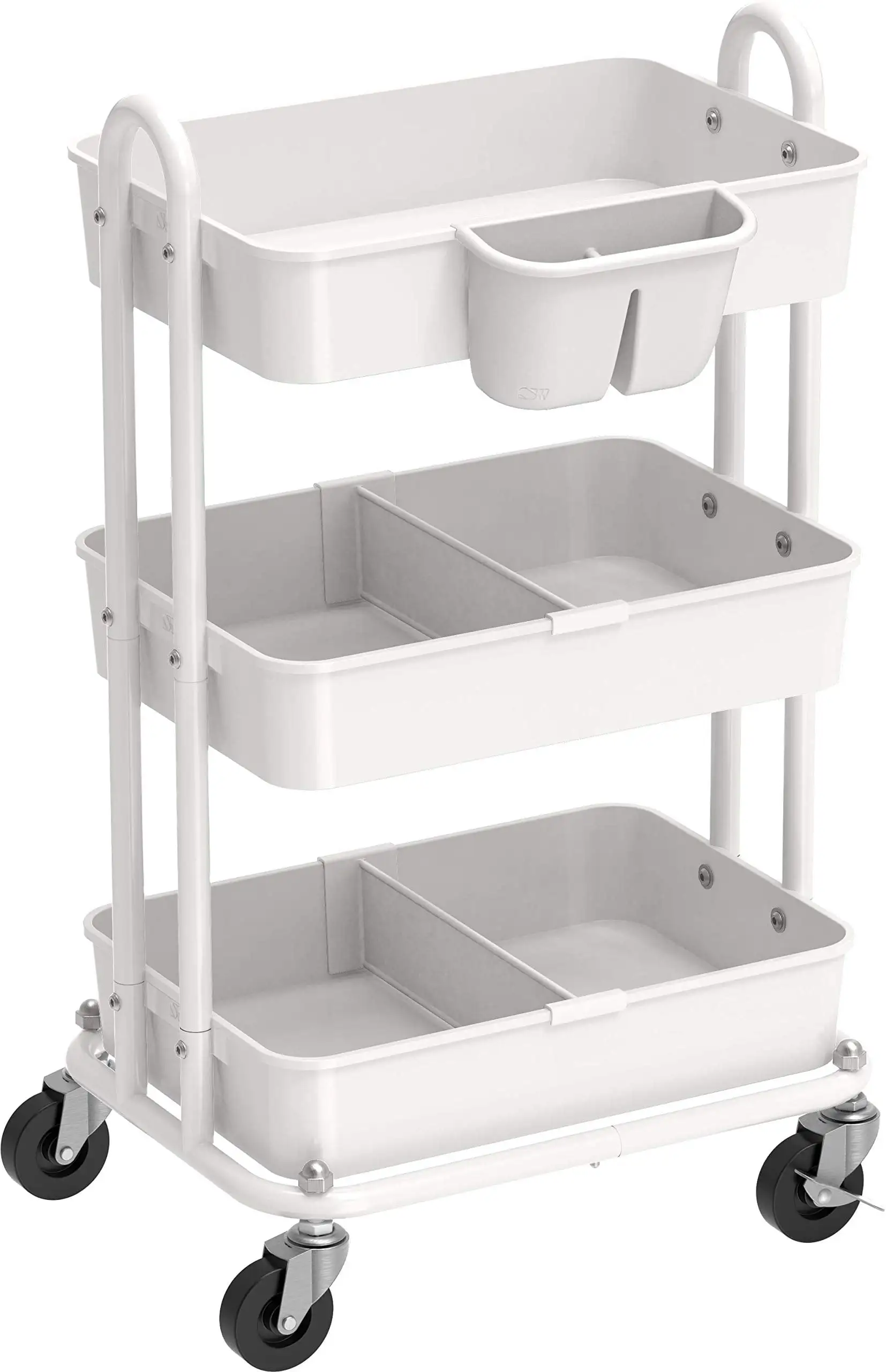 Simple houseware Kitchen Cart Storage 3-Tier Slim/Super Narrow Shelves with Handle， 26.5'' Height/5.5'' Width for Narrow Place， White