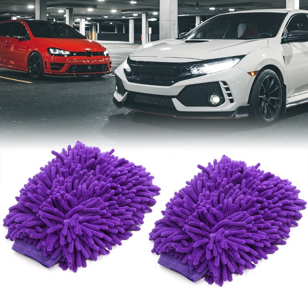 Unique Bargains Dual Sided Microfiber Chenille Mitt Car Washing Cleaning Glove 2 Pcs