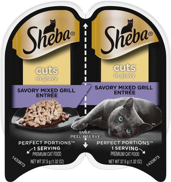 Sheba Perfect Portions Grain-Free Savory Mixed Grill Cuts in Gravy Entree Cat Food Trays