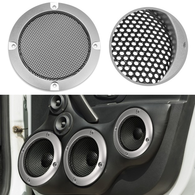 Unique Bargains Round Mesh Trim Subwoofer Grille Horn Speaker Protective Cover Silver Tone 2 Pcs