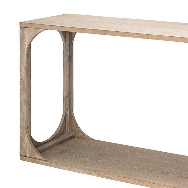 Console Table with Oblong Cut Out and Bottom Shelf， Natural Brown