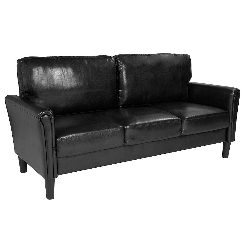 Emma and Oliver Living Room Sofa Couch， Tailored Arms in Black LeatherSoft