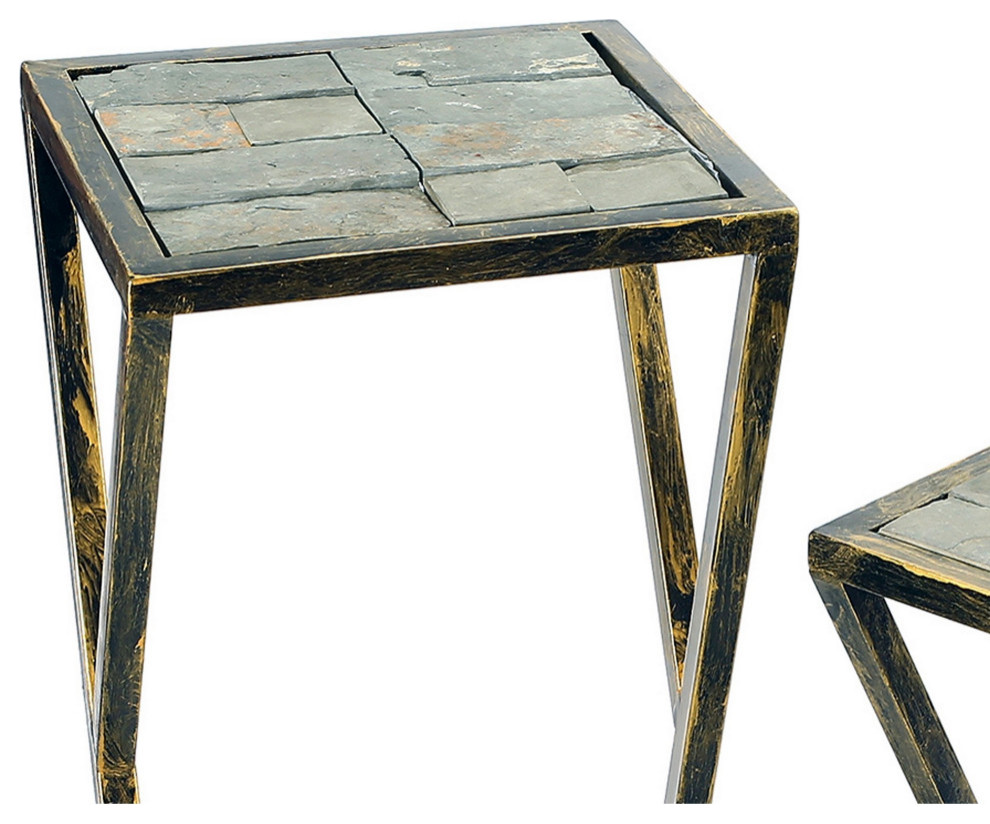 Stone Top Plant Stand With Geometric Base  Set of 2  Black and Gray   Industrial   Plant Stands And Telephone Tables   by VirVentures  Houzz