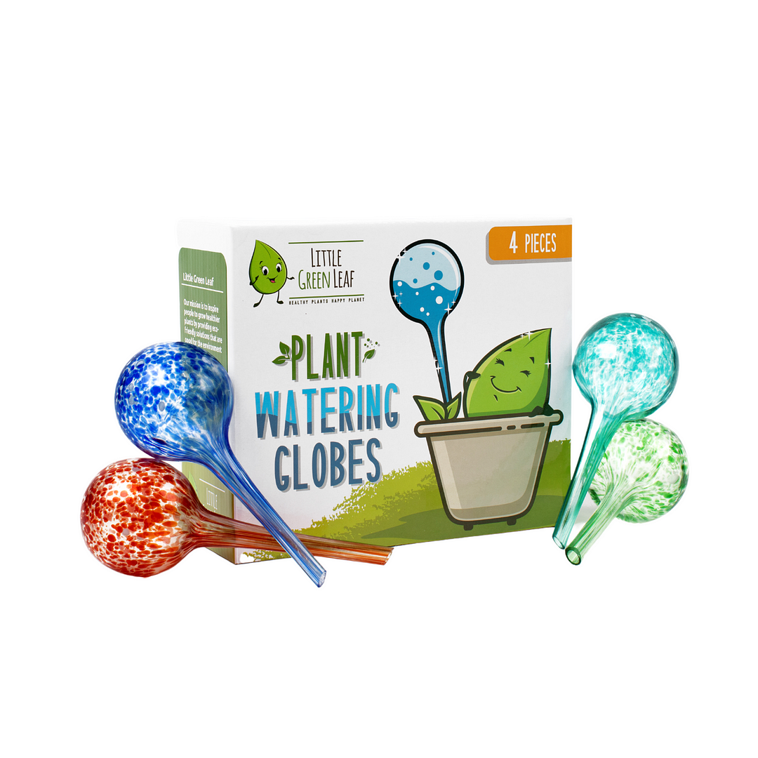 LGL Plant Watering Globes - 4 Small Pieces. Decorative Self Watering Planter Inserts Made From Hand-Blown Durable Glass. Keep your Outdoors and Indoor Plants Healthy. Ideal Plant Lover Gift