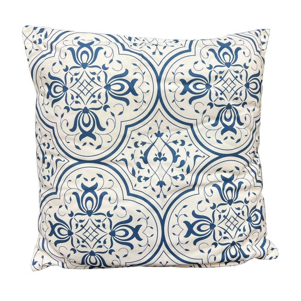 17 x 17 Inch Decorative Square Cotton Accent Throw Pillows  Classic Damask Print  Set of 2  Blue and White