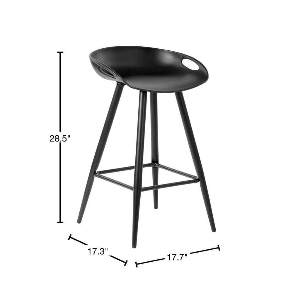 Homy Casa Fiyan 28.5 in. Black Metal Frame Low Back Retro Style Counter Stool with Black PP Seat( Set of 2) HD-FIYAN PP FULL BK MIDDLE BAR